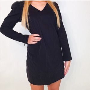 500 Maison Cinqcent Long Sleeve Black Denim Frayed Hem Mini Dress size L NWT